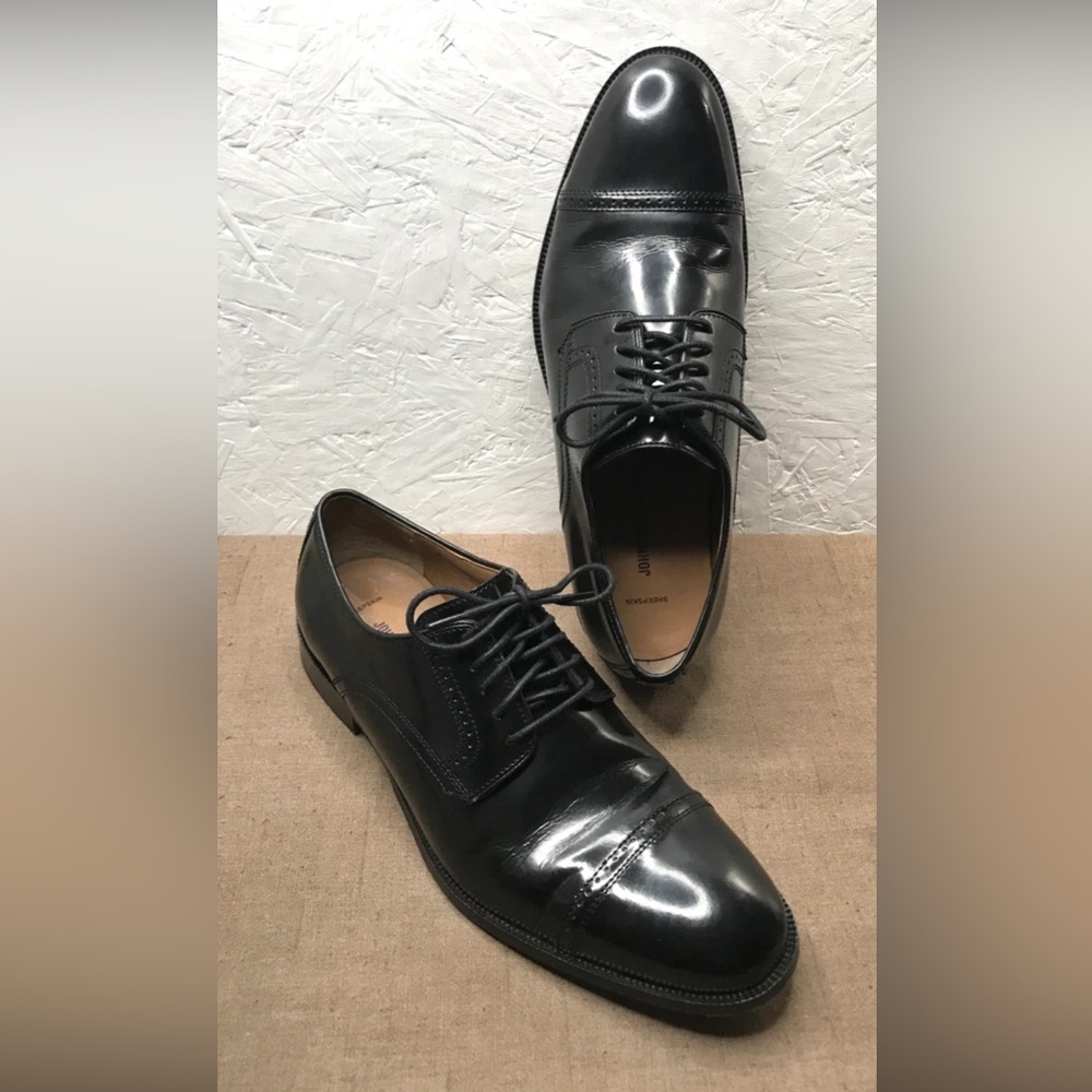Johnston & Murphy Bradford Cap Toe $150 Men's Black Leather Dress Shoes Size 9D